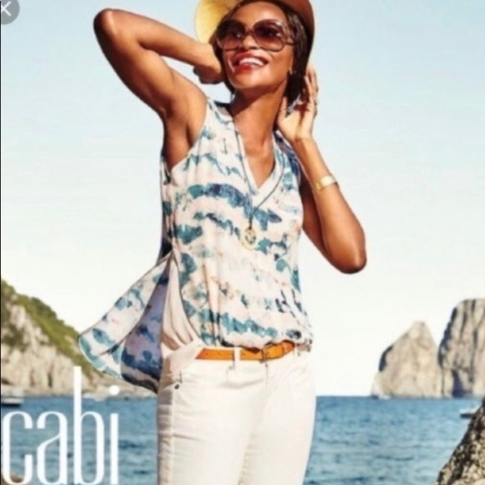 Cabi Gelato Watercolor Abstract Sleeveless Blouse